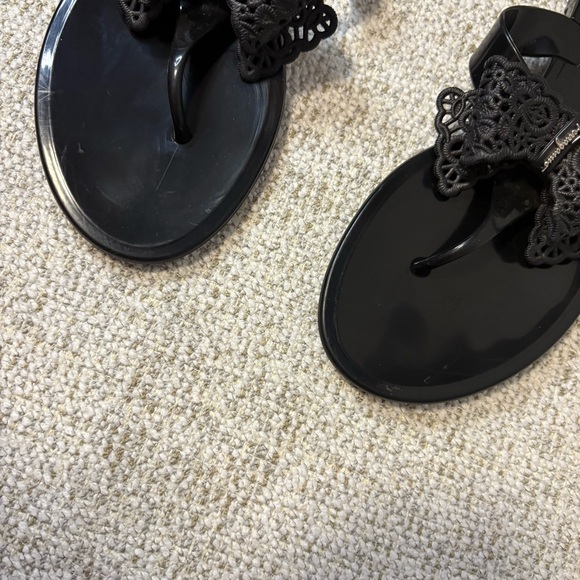 Salvatore Ferragamo Lace Bow Tie, Black Jelly Sandals - Picture 10 of 14